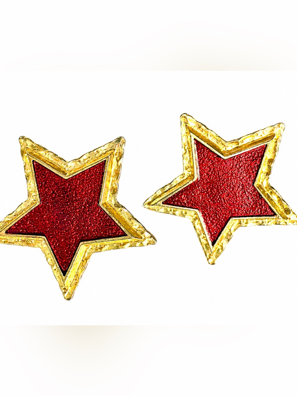 Vintage Red Star Earrings with Gold Trim